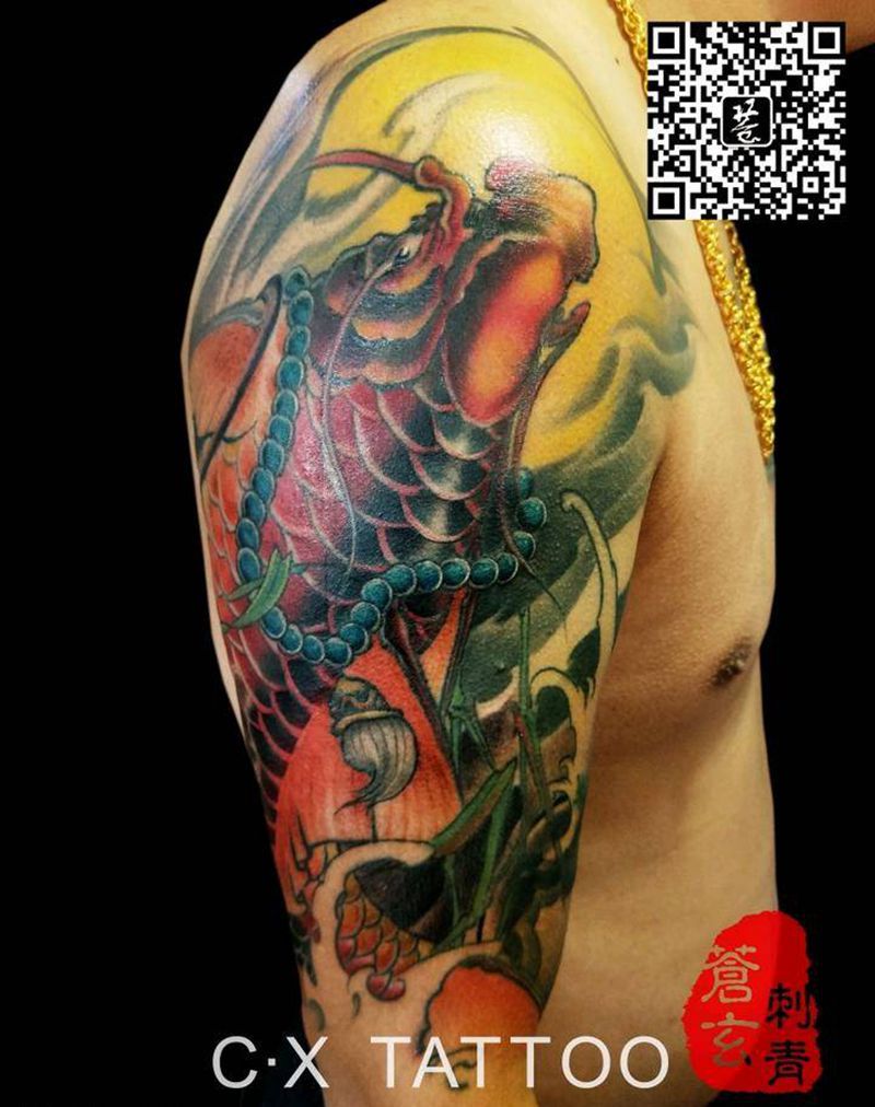 鱼纹身图片_肩部背部手臂腿部传统习俗国画动物原创成品纹身图案