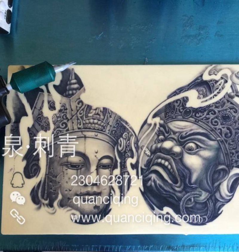 地藏王菩萨和东方持国天王纹身图片_成品胸部背部手臂腿部传统宗教鬼神纹身图案