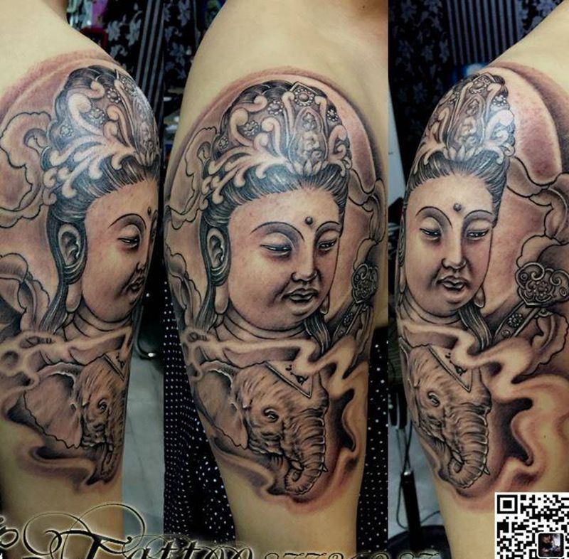本命佛纹身图片_手臂成品传统鬼神纹身图案