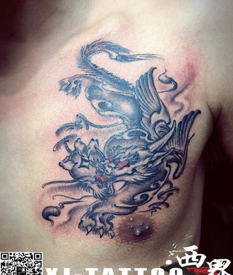 燕郊西界刺青纹身图片_成品胸部传统动物纹身图案
