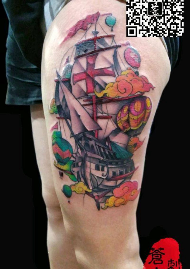 school帆船纹身图片_背部臀部手臂腿部欧美传统清新动物原创成品纹身图案