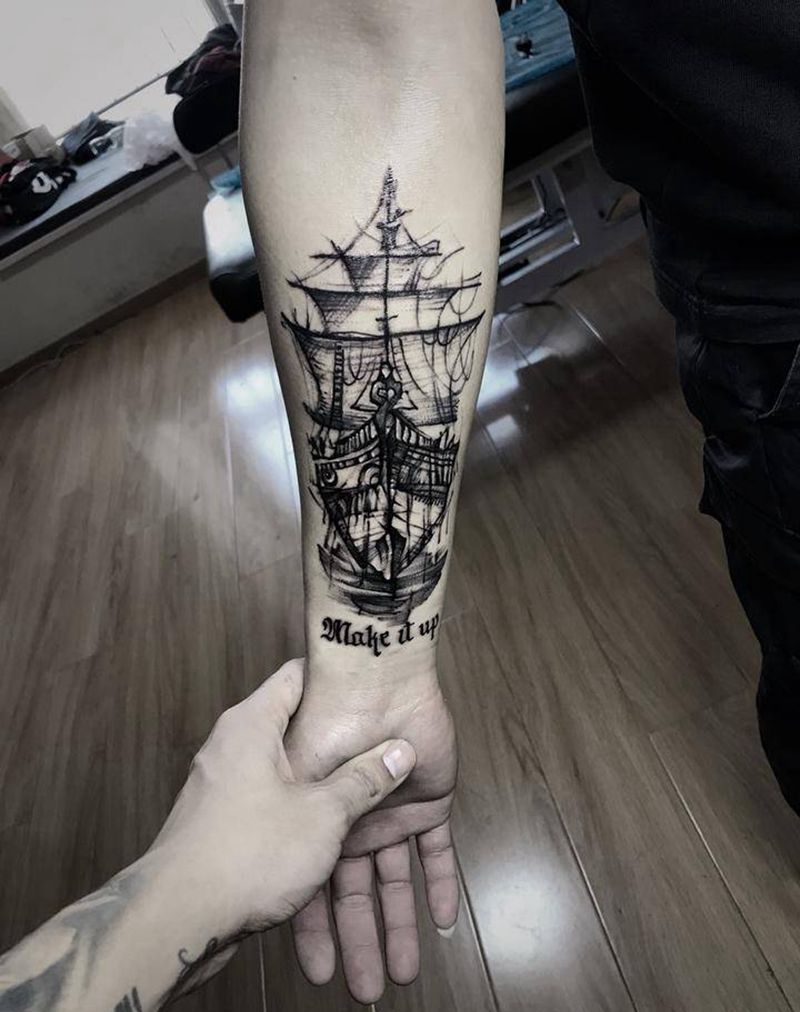 帆船纹身图片