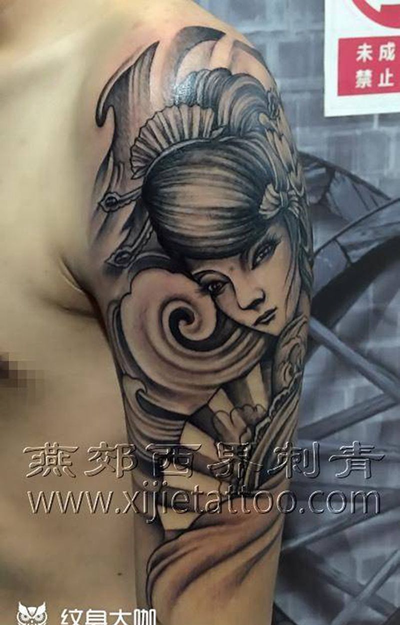 艺妓纹身图片_手部手臂新传统纹身图案