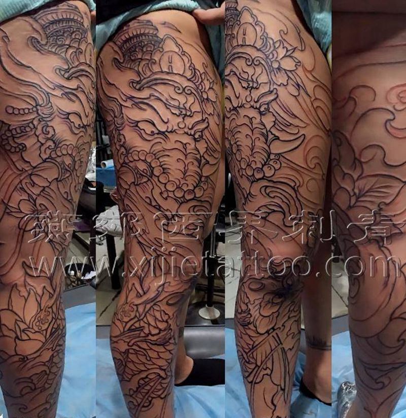 花腿割线纹身图片
