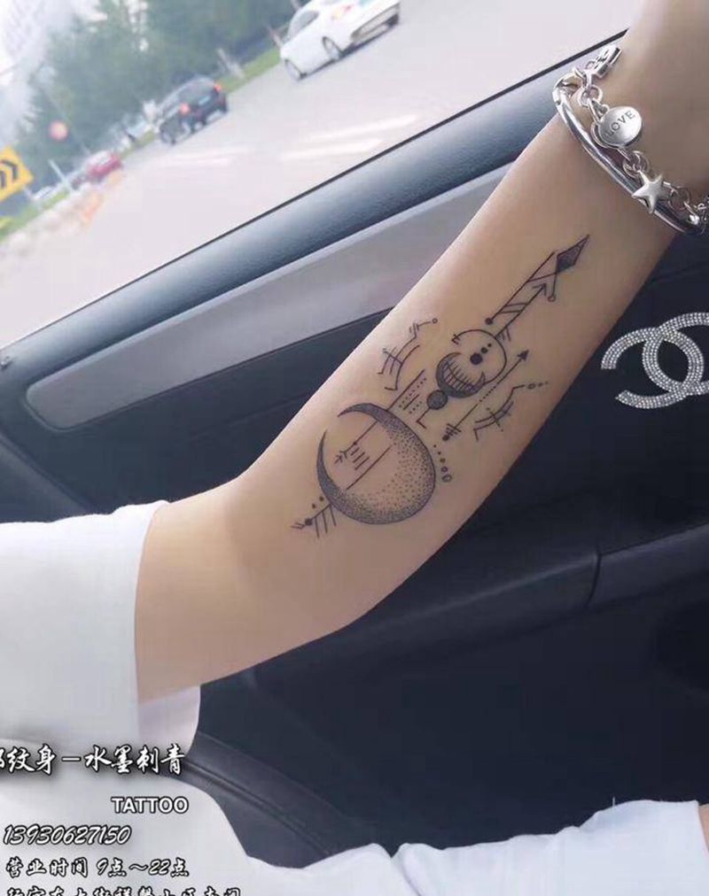 买家秀与卖家秀纹身图片_成品手臂清新图腾几何点刺纹身图案