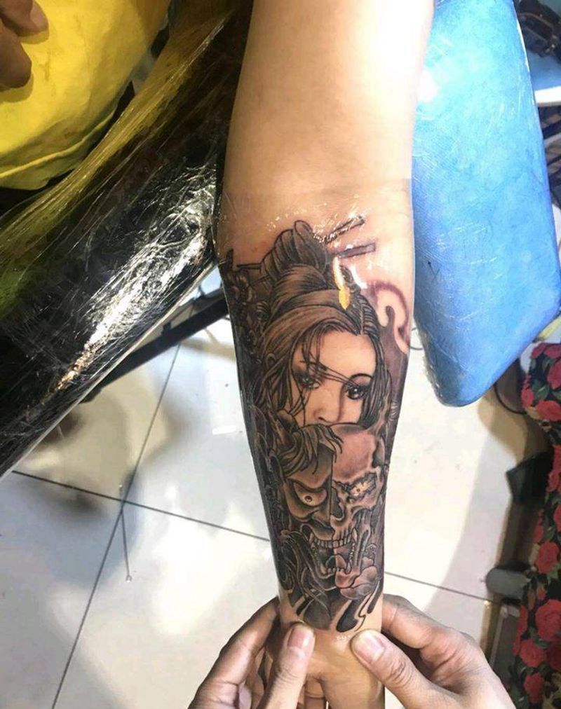 艺伎纹身图片_肩部背部手臂腿部肖像写实人物廊坊纹身纹身图案