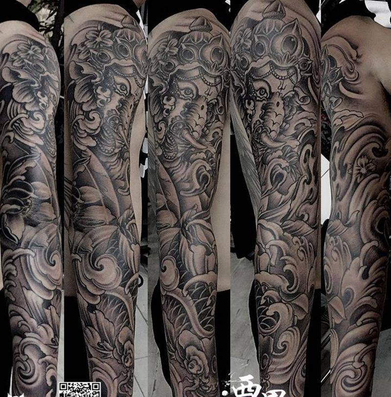 燕郊西界刺青纹身图片_成品手臂传统宗教静物植物动物纹身图案