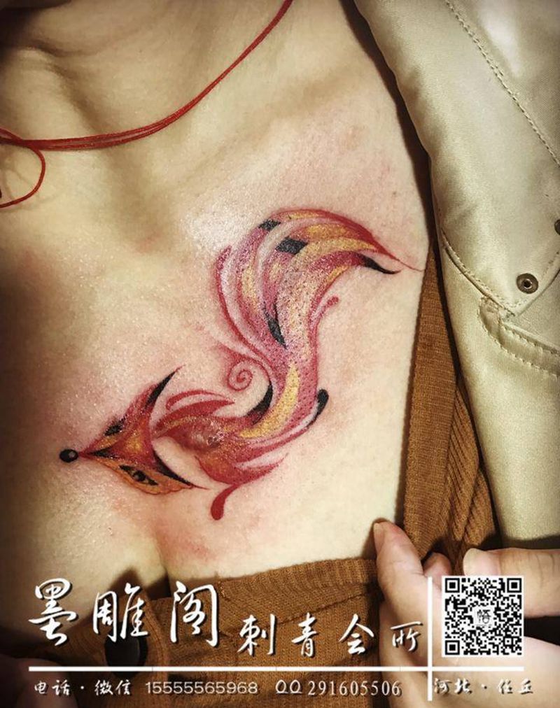 彩色小狐狸纹身图片