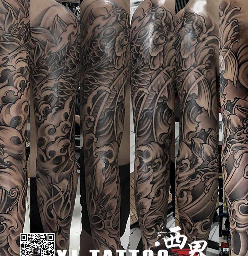 传统花臂纹身图片_手臂老传统纹身图案