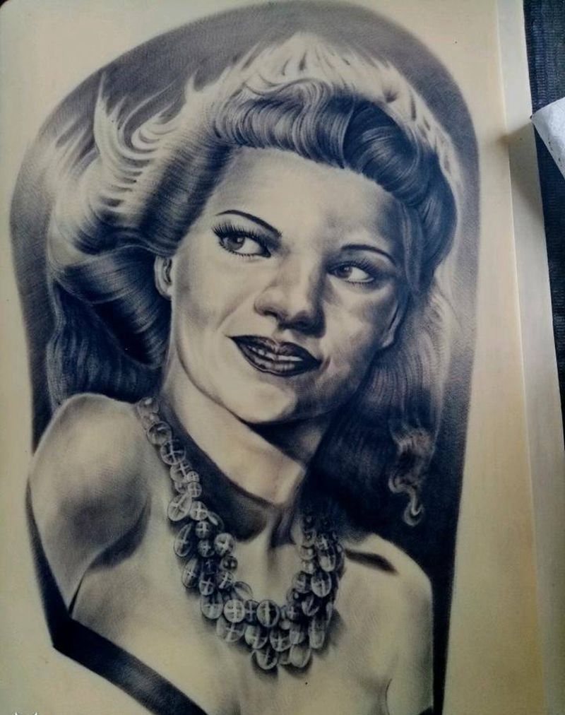 肖像练习纹身图片_腿部欧美写实纹身图案