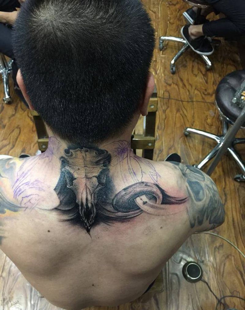 羊头-未完成纹身图片