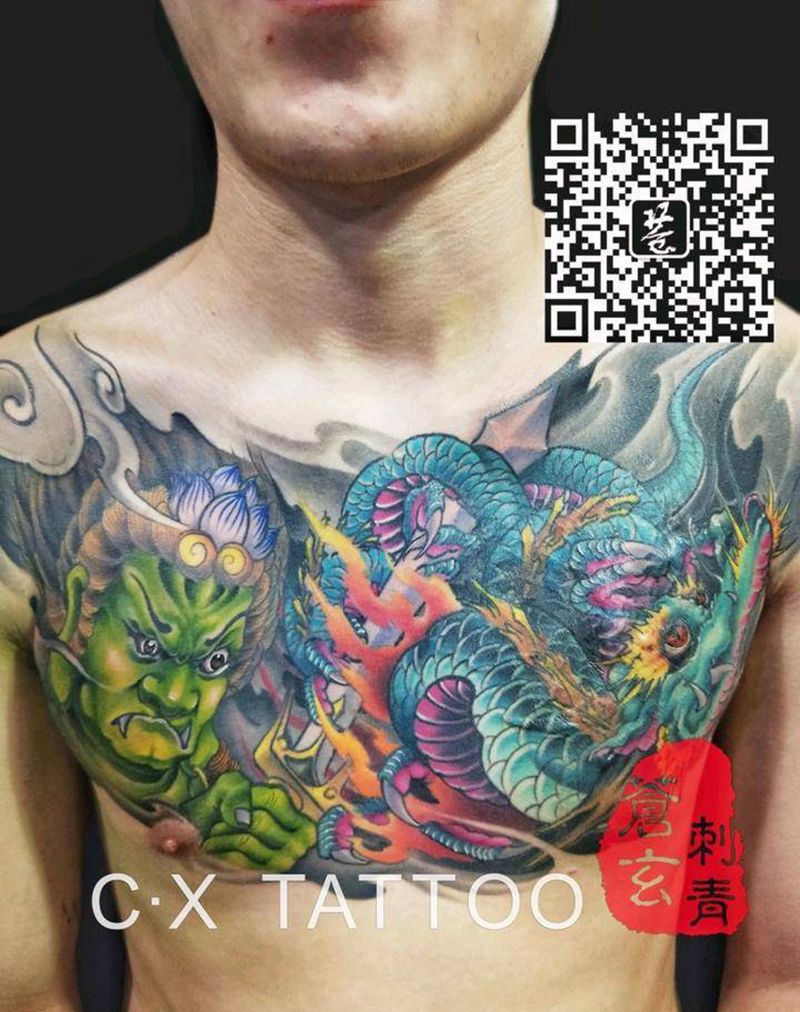 不动冥王遮盖纹身图片_胸部背部手臂传统清新动物人物鬼神原创成品纹身图案