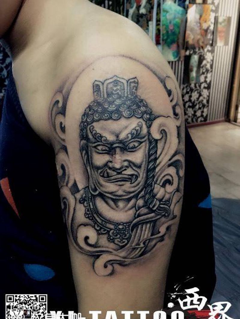 明王纹身图片_成品手臂传统人物鬼神纹身图案