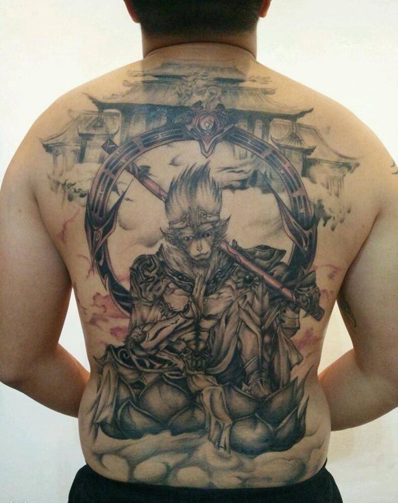 斗战胜佛纹身图片_背部传统写实人物鬼神成品纹身图案