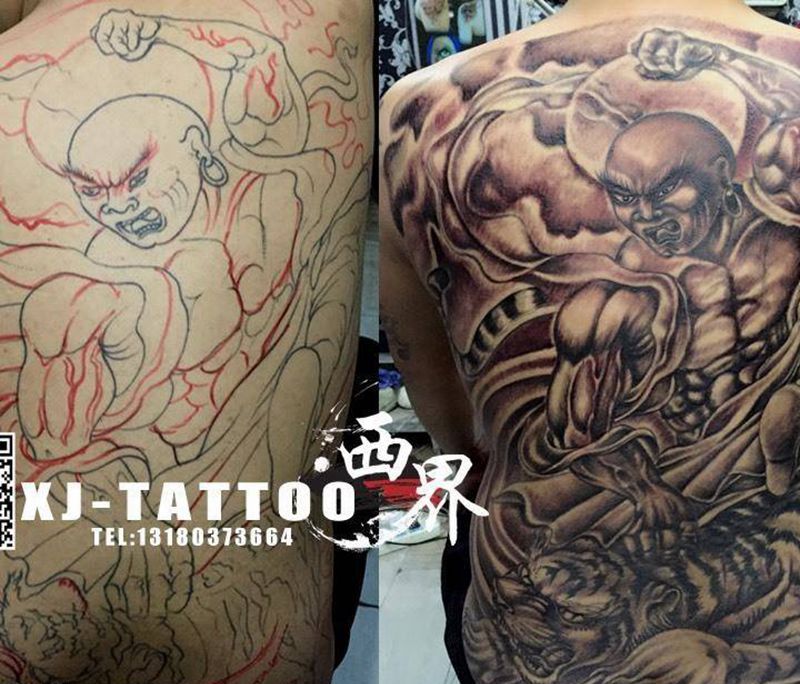 无痛修改纹身图片_成品背部传统人物鬼神纹身图案