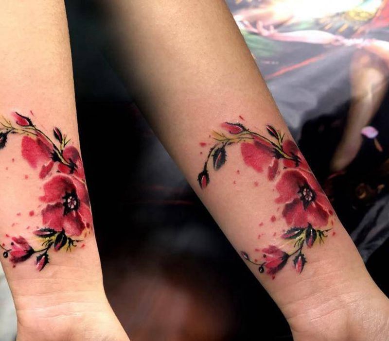 罂粟纹身图片_手部手臂水彩水墨纹身图案