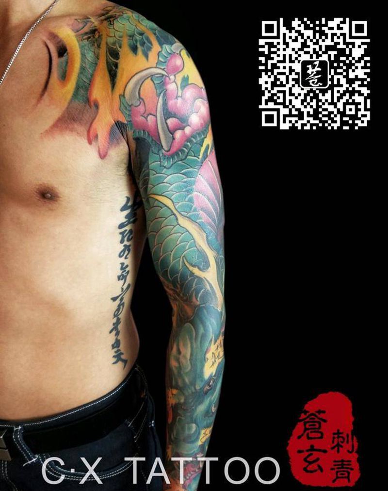 龙纹身图片_腹部手臂腿部手部传统写实国画鬼神原创成品纹身图案