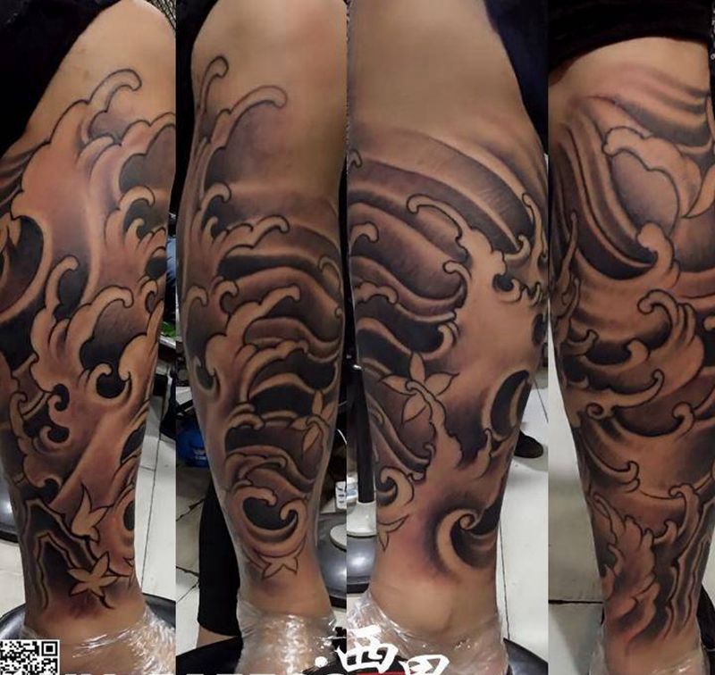 水浪包小腿纹身图片