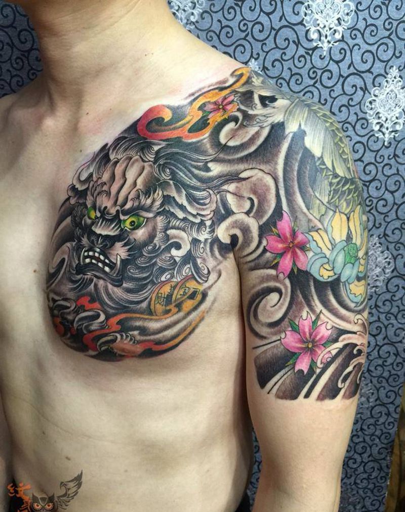 唐狮半胛修改纹身图片