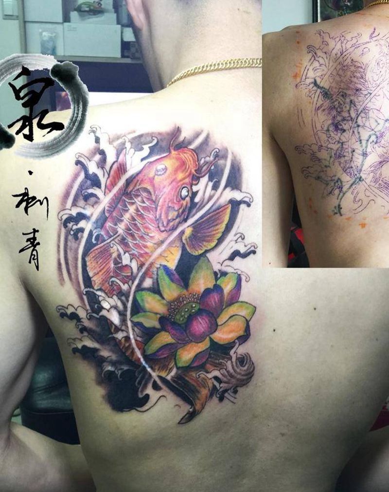 遮盖作品纹身图片_胸部手臂背部传统动物宗教成品纹身图案