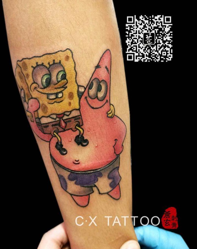 海绵宝宝派大星纹身图片_手臂欧美习俗原创成品纹身图案