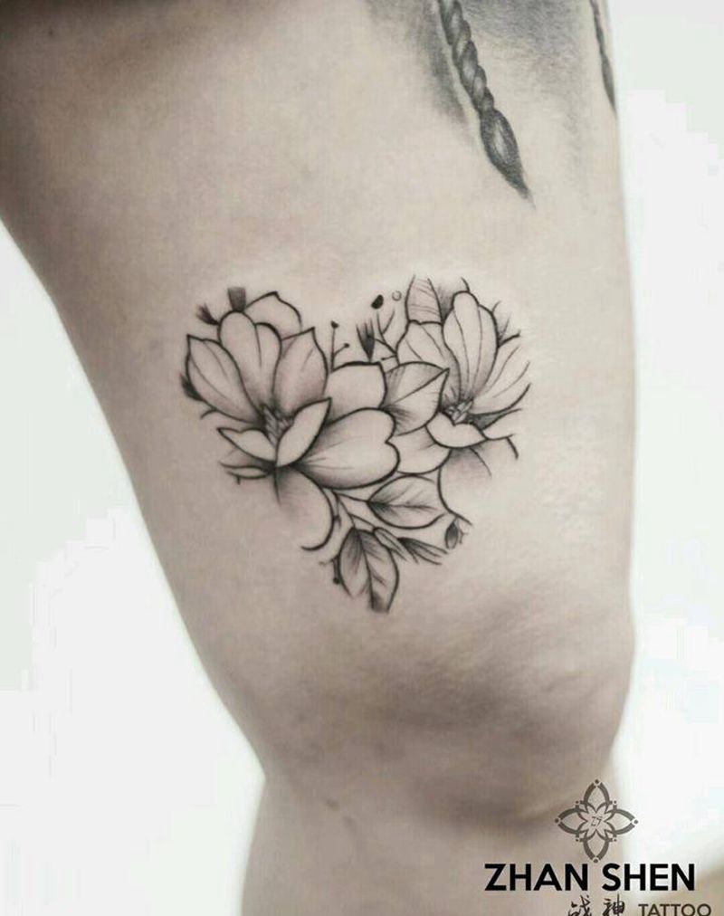 素花纹身图片_腿部手臂点刺欧美写实素花纹身图案