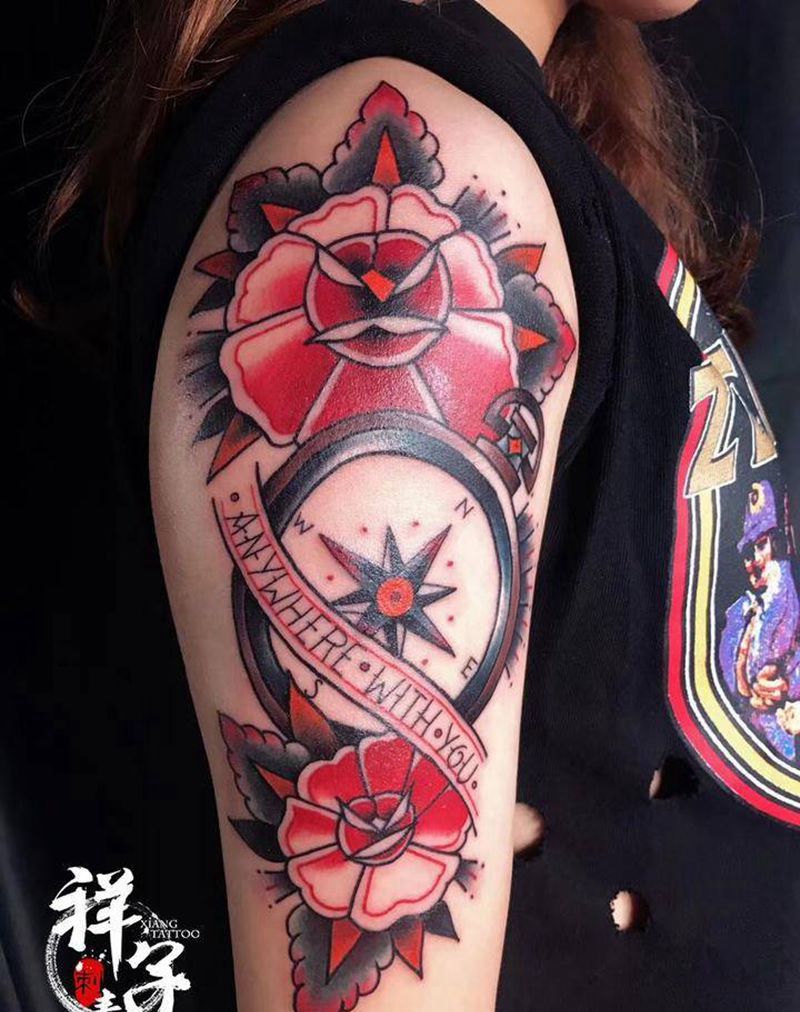 鲜艳纹身图片_肩部欧美成品植物静物纹身图案