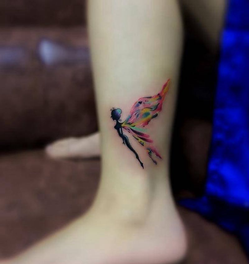 花仙子纹身图片_清新成品腿部纹身图案