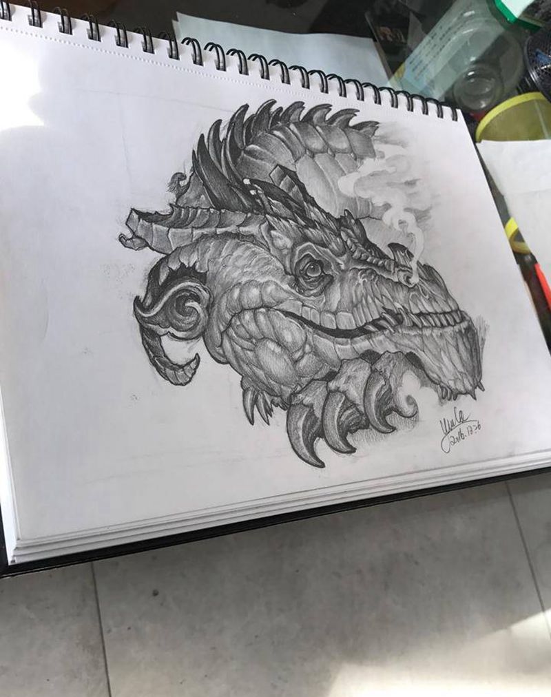 龙纹身手稿二纹身图片_手稿写实欧美胸部背部腿部动物纹身图案