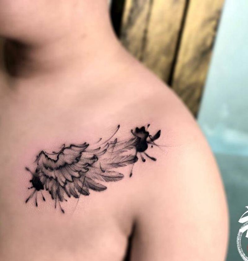 翅膀纹身图片_成品清新纹身图案