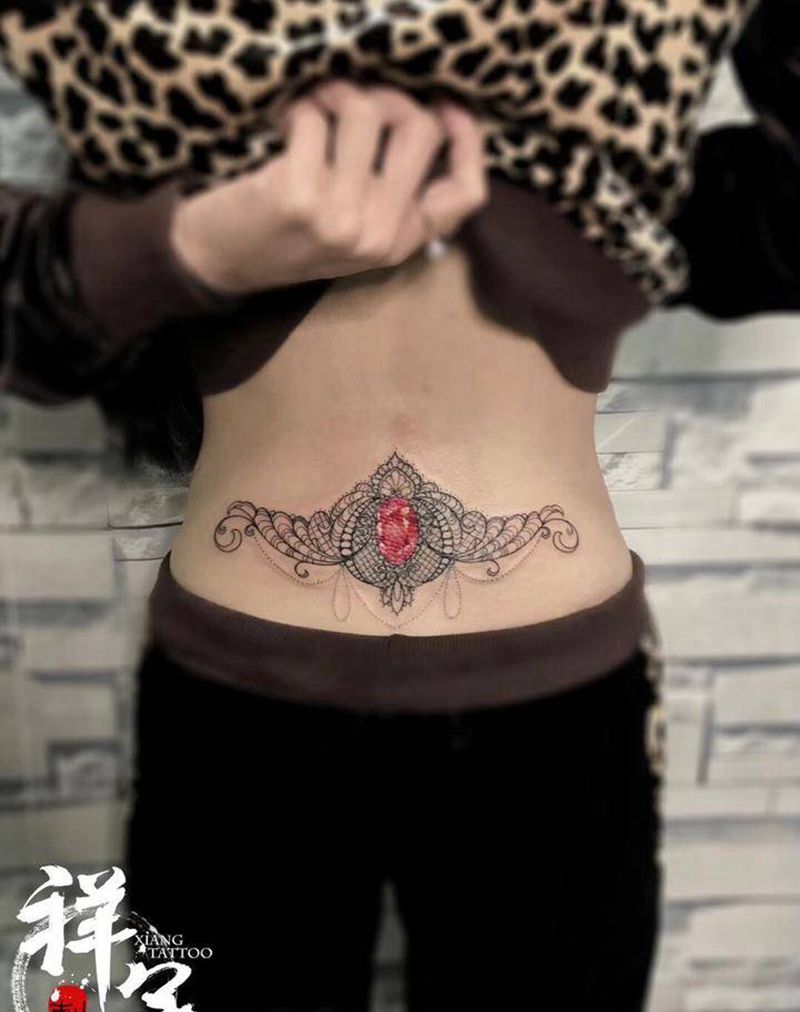 宝石腰花纹身图片_腰部清新图腾纹身图案