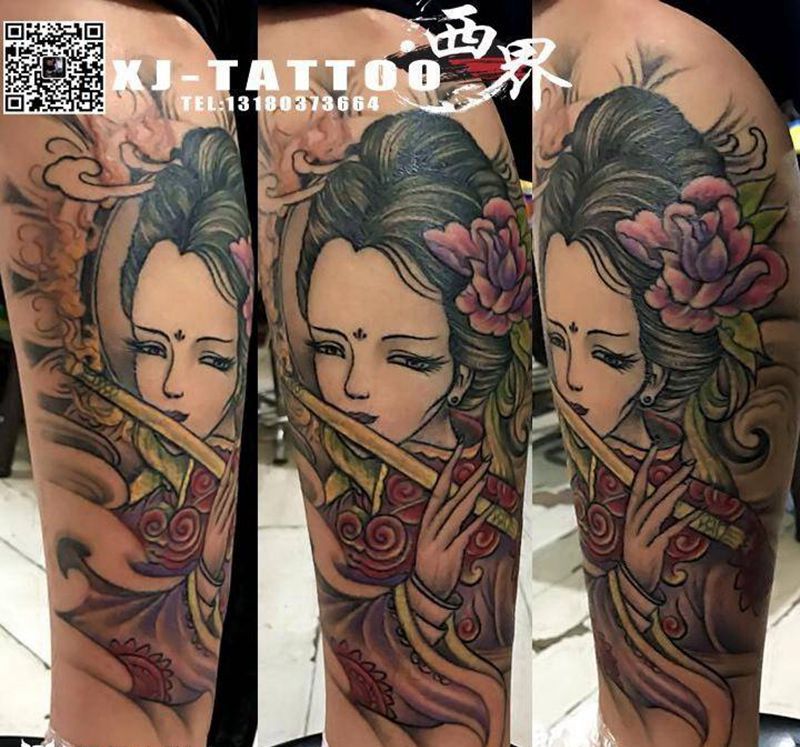 小腿艺妓纹身图片