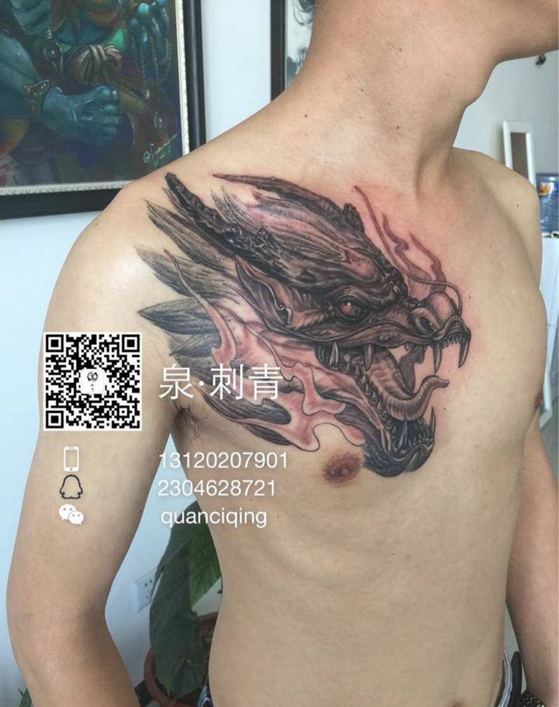 见龙纹身图片_成品肩部胸部手臂传统写实习俗动物宗教原创纹身图案
