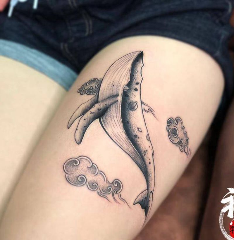 不落纹身图片_成品腿部臀部清新动物纹身图案