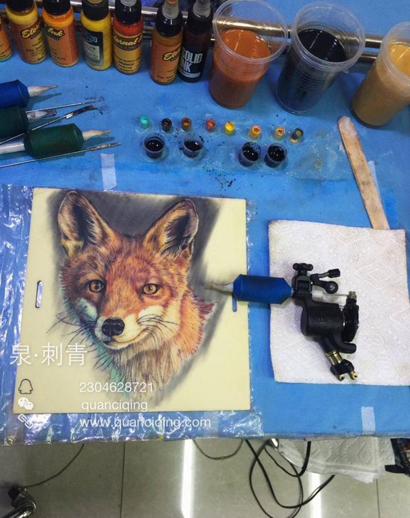 狐狸纹身图片_成品手臂胸部写实动物纹身图案