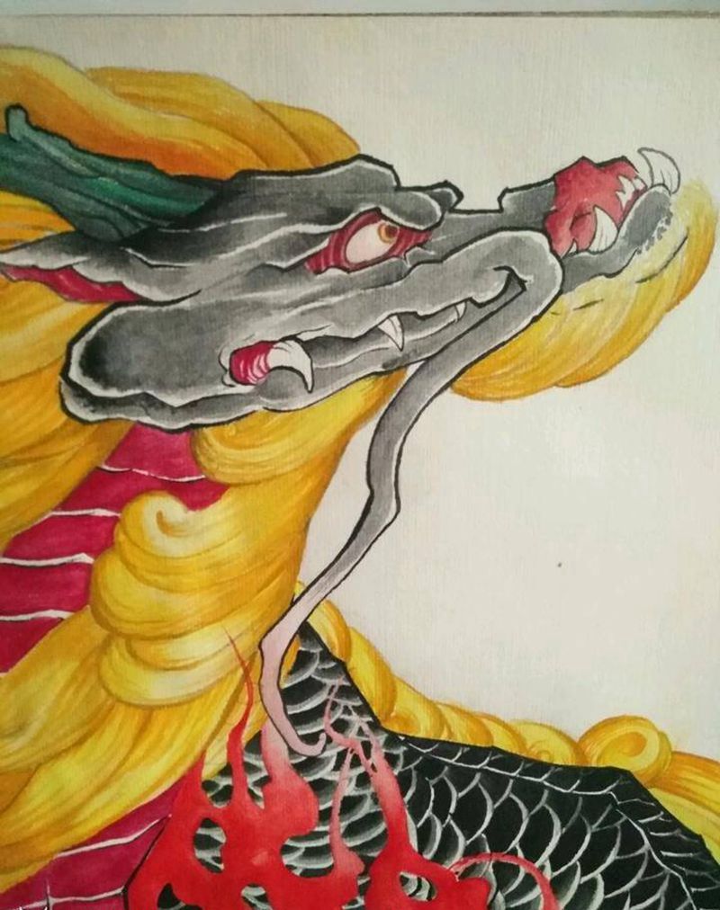 麒麟纹身图片_背部腹部老传统新传统麒麟麒麟手稿纹身图案