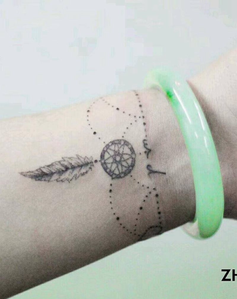 捕梦网纹身图片_手部手臂点刺几何捕梦网纹身图案