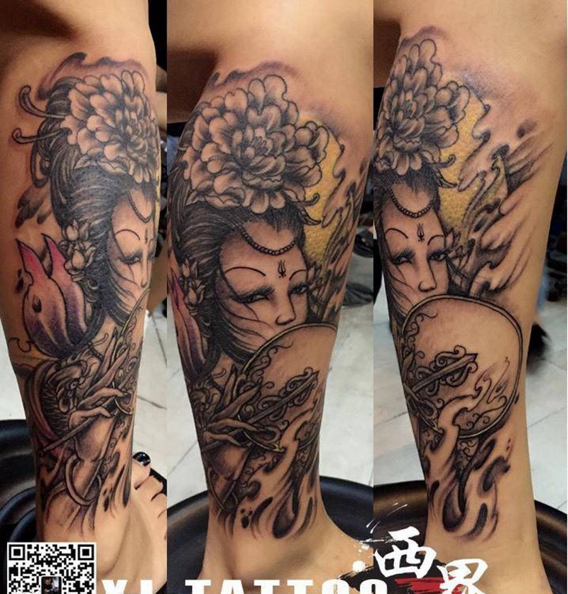燕郊西界刺青纹身图片_成品腿部传统习俗人物纹身图案