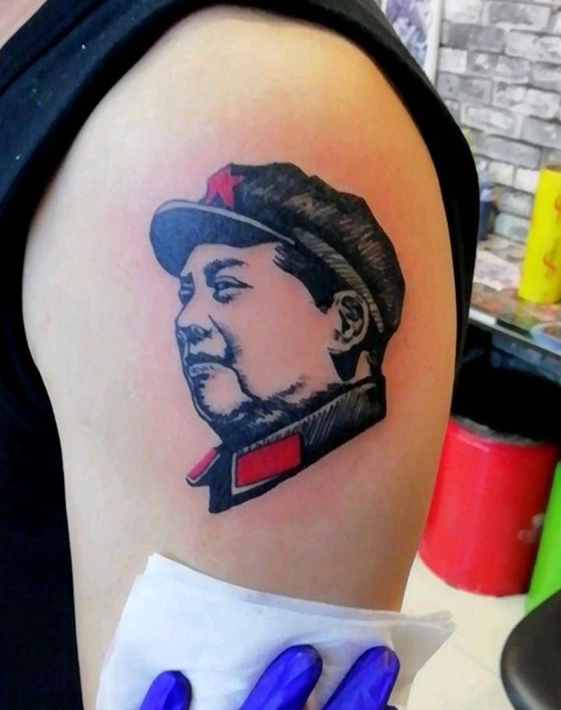 毛主席纹身图片_肩部肖像人物廊坊纹身成品纹身图案