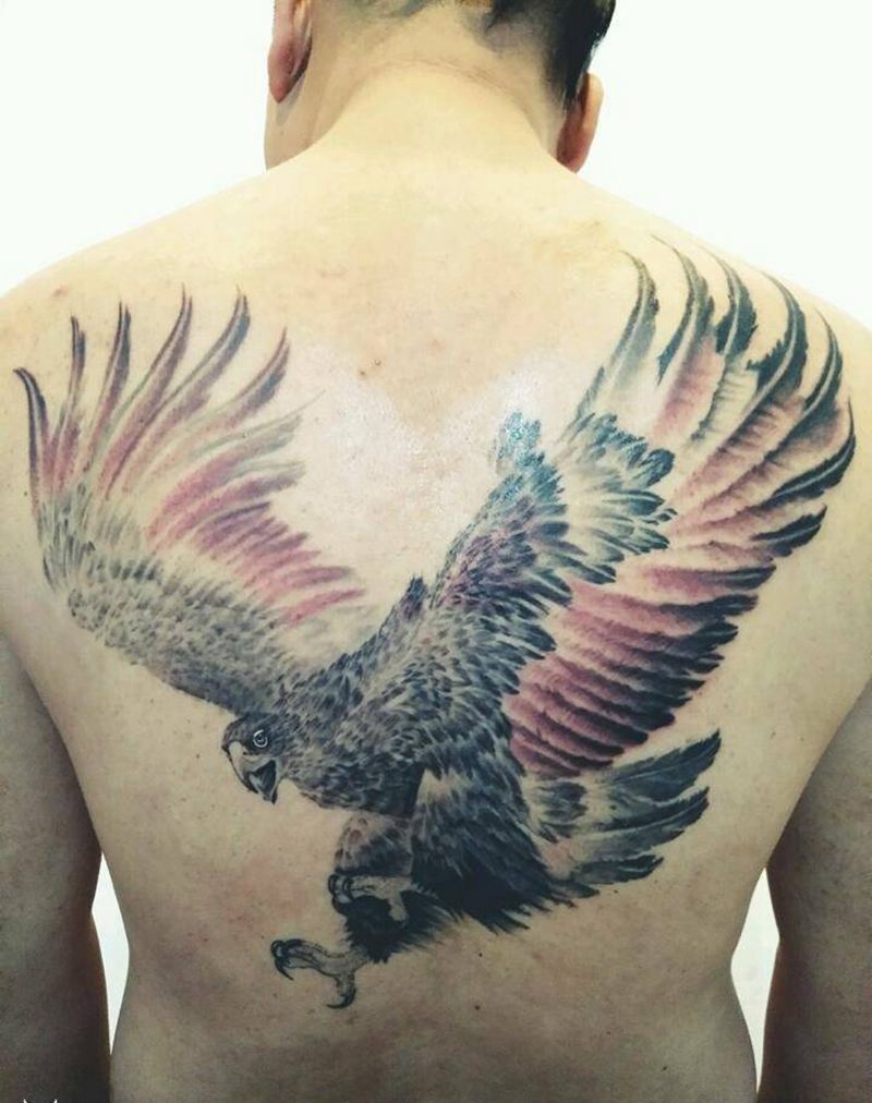 雄鹰纹身图片_肩部背部欧美传统写实国画动物成品纹身图案