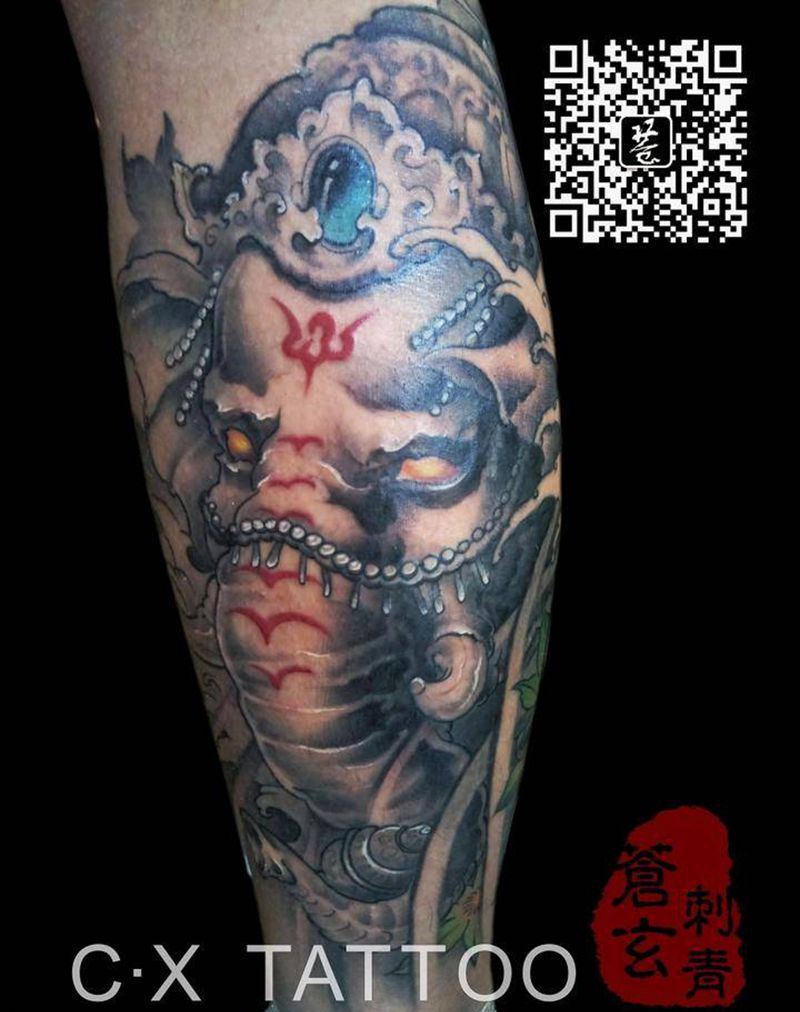 黑白 象神 有点赞小能手没纹身图片_腰部背部手臂腿部传统清新人物鬼神原创成品纹身图案