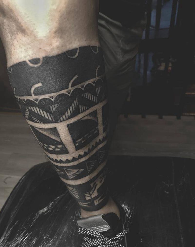 玛雅图腾包小腿纹身图片_腿部图腾纹身图案