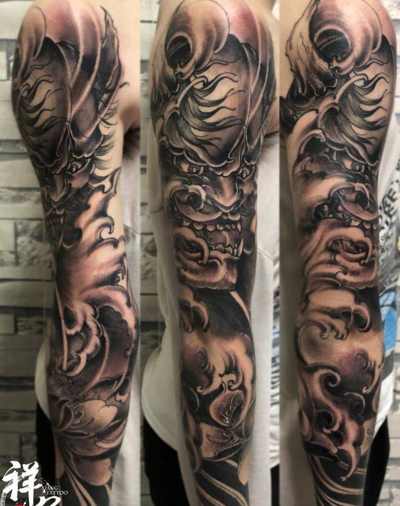 般若纹身图片_成品传统鬼神手臂纹身图案