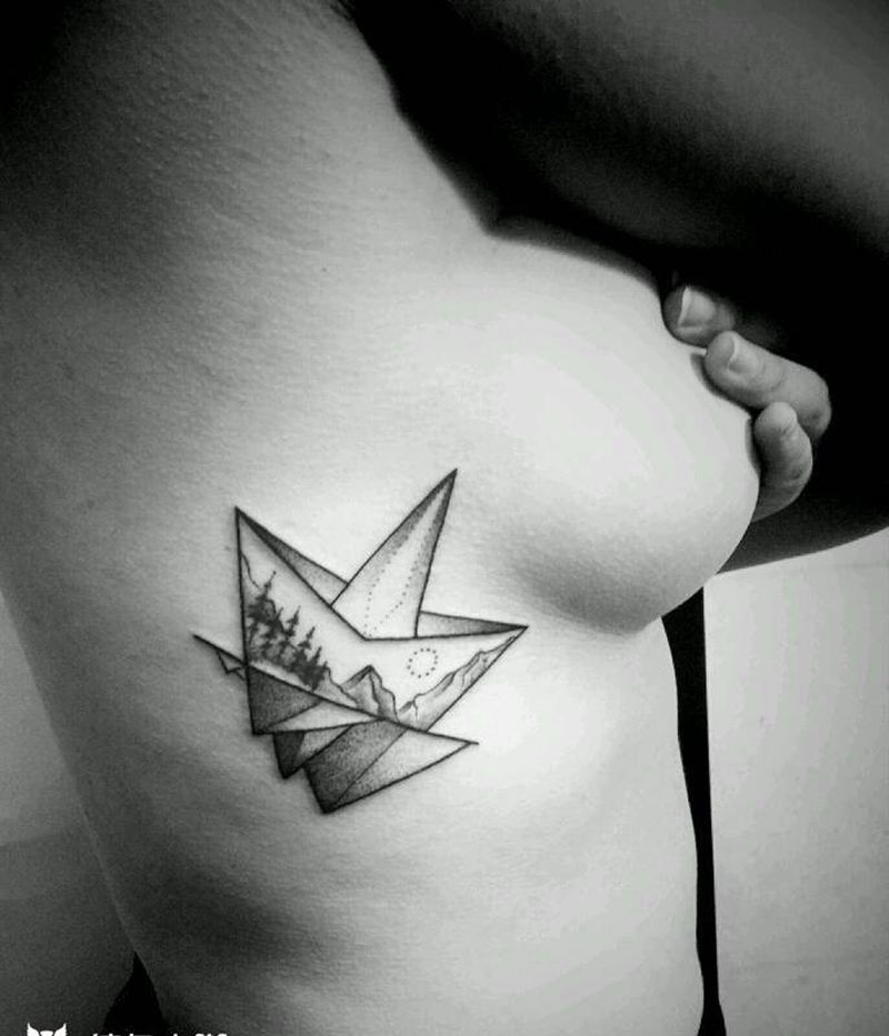 点刺帆船纹身图片_几何点刺帆船纹身图案