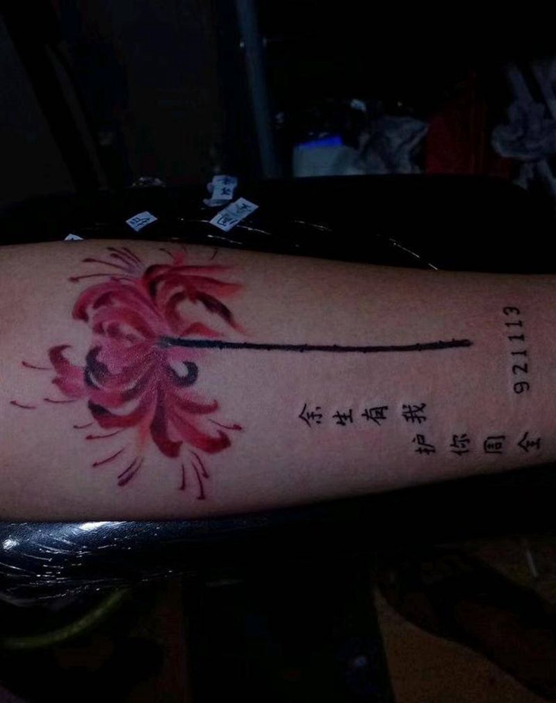 彼岸花牡丹花纹身图片_新传统纹身图案