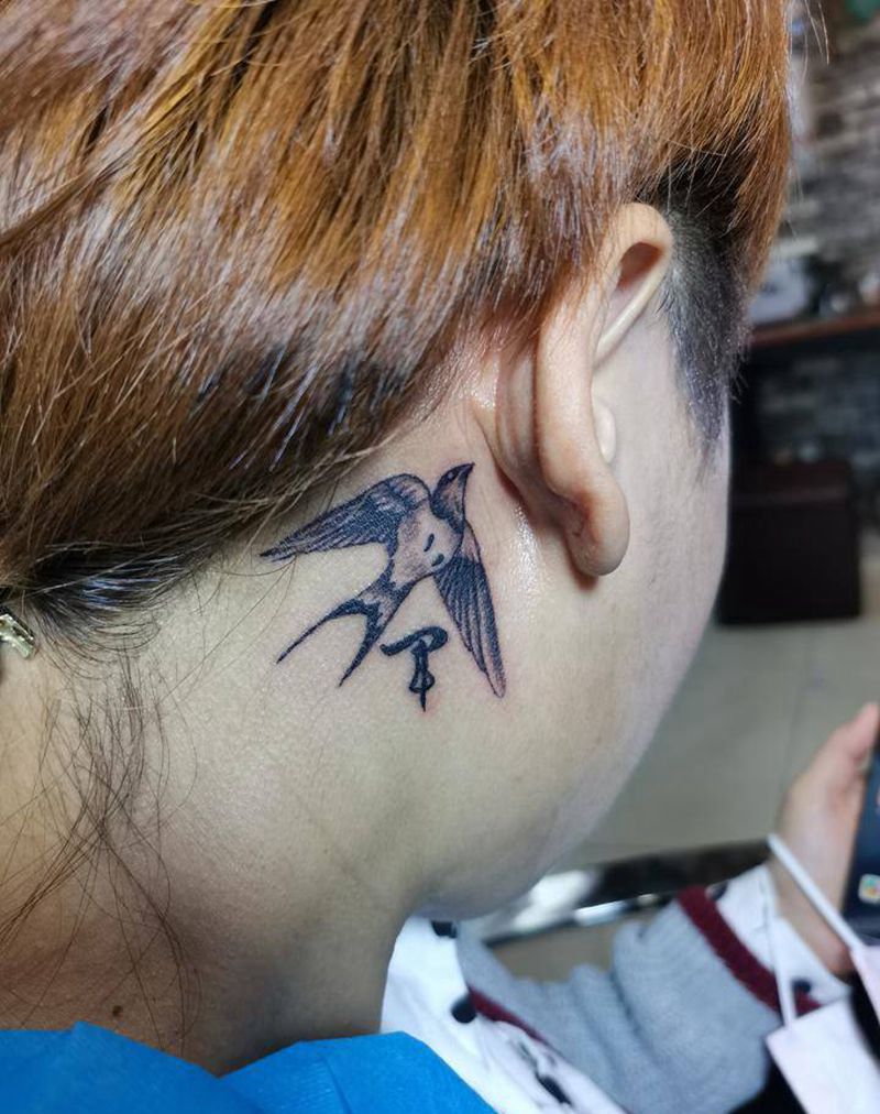 燕子纹身图片_点刺纹身图案