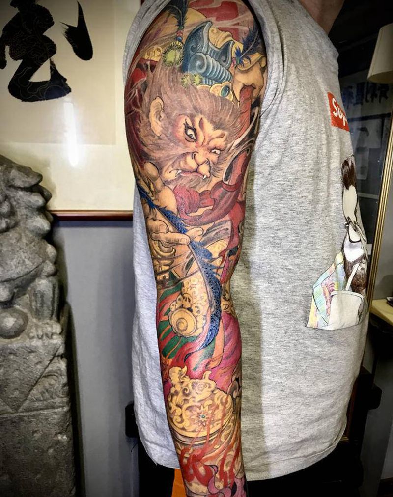 齐天大圣纹身图片_手臂新传统孙悟空齐天大圣斗战胜佛纹身图案