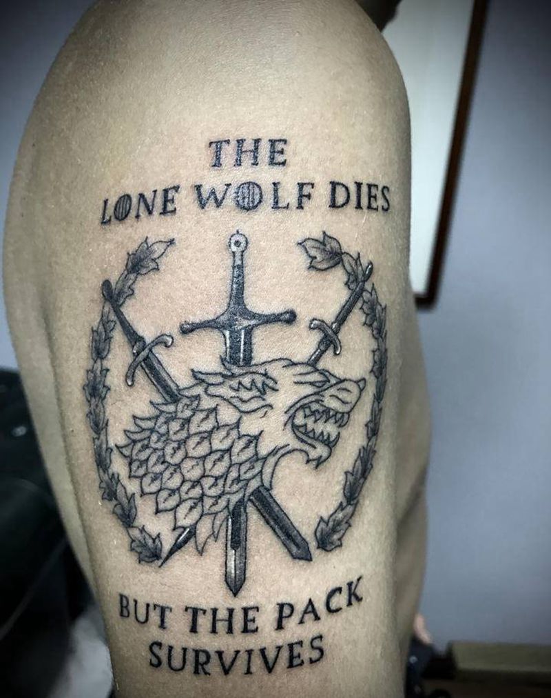 凛冬城狼头纹身图片_肩部手臂欧美写实凛冬城冰与火之歌权力的游戏纹身图案