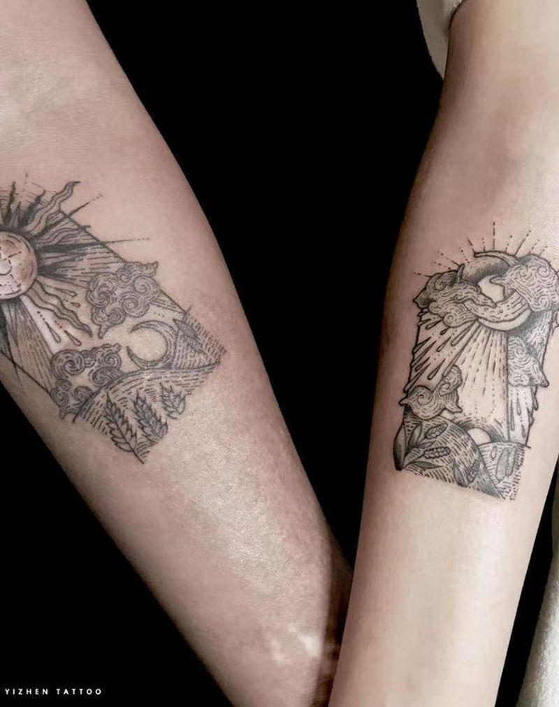 情侣塔罗纹身图片_手臂几何纹身图案