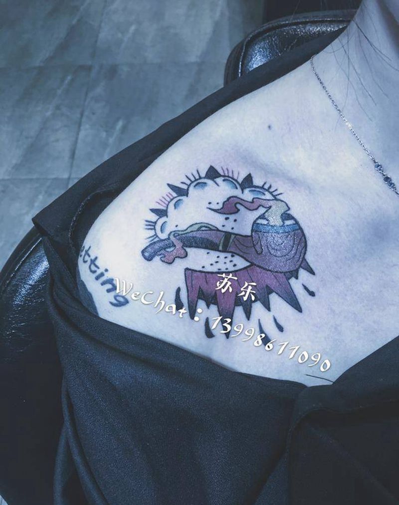 old school 烟斗纹身图片_成品肩部欧美纹身图案